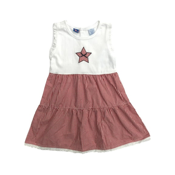Toddler Girls Red & White Gingham Star Patriotic Sun Dress Sundress 4T