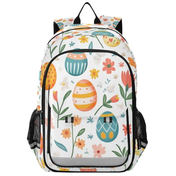 FORMRS Unisex School Backpack 17" Student Travel Bag with Laptop Compartment, Floral Easter Eggs