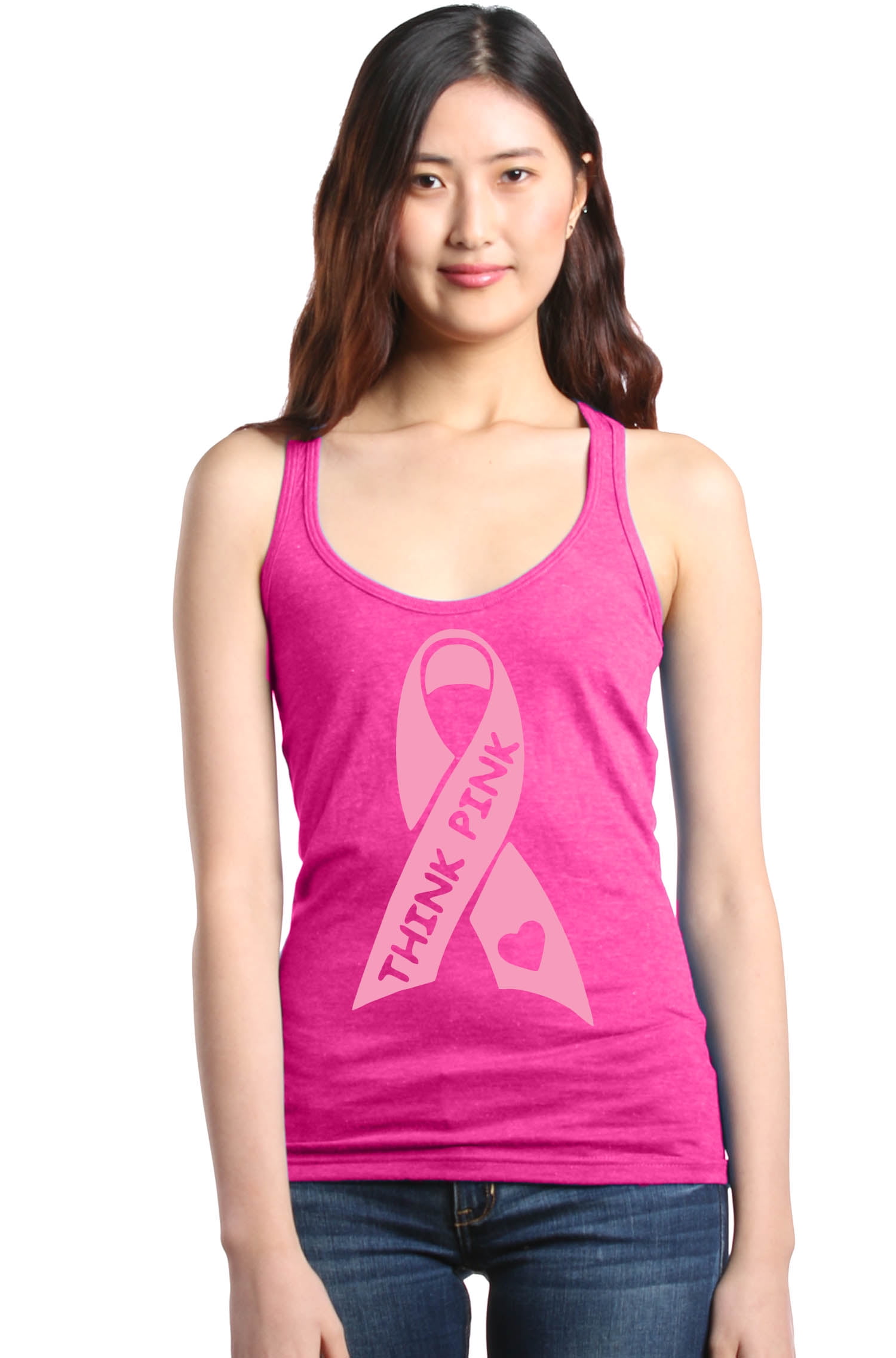shop4ever Pink Breast Cancer Ribbon Womens Racerback Tank Top Slim FIT
