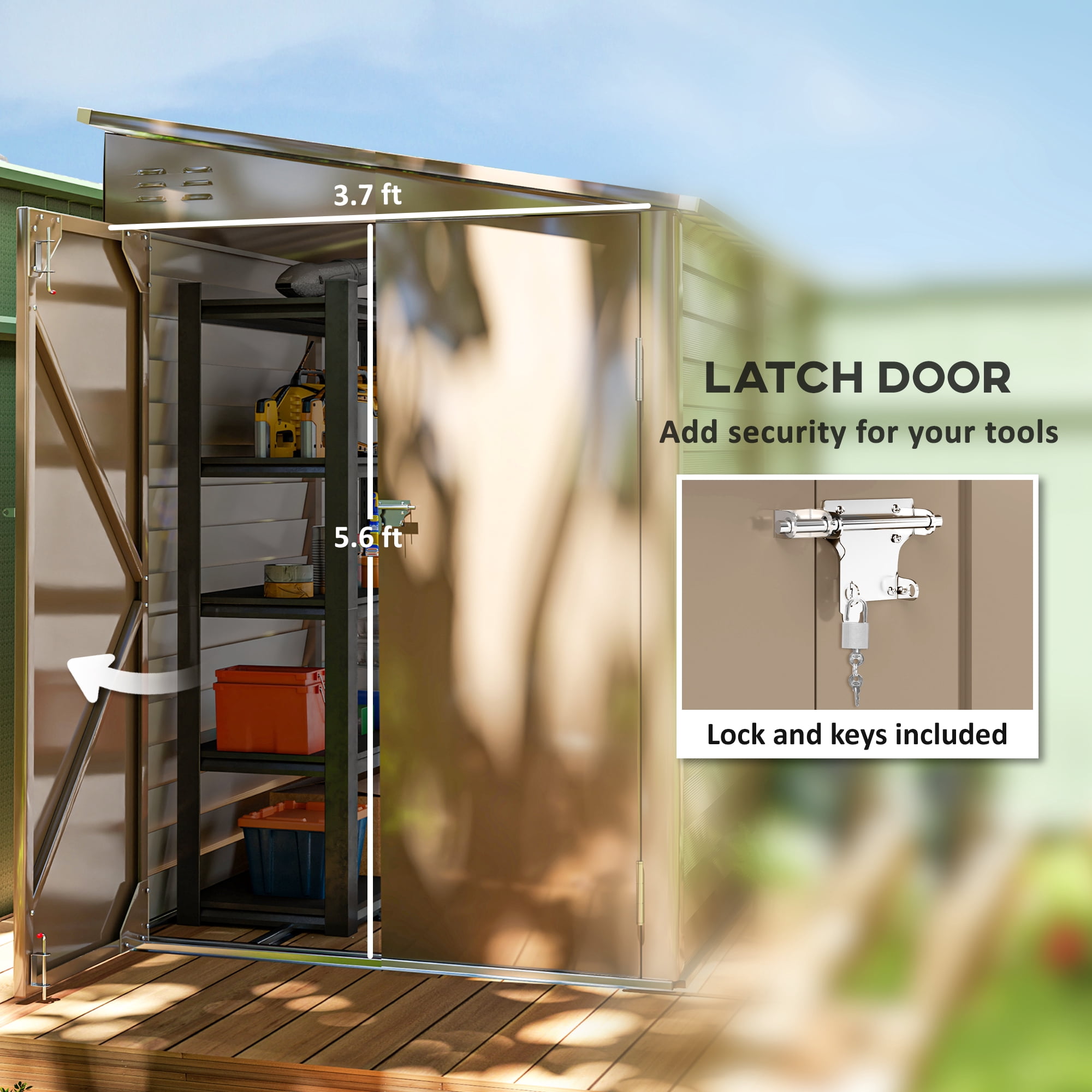 Outsunny 4.6' x 9' Metal Outdoor Storage Shed, Garden Utility Tool House with Double Lockable Doors for Backyard, Patio, Lawn, Garage, Brown