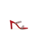thumbnail image 2 of Women Double Strap High Chunky Heeled Slip On Slide Sandals (Double Rhinestoned Red, 8), 2 of 4