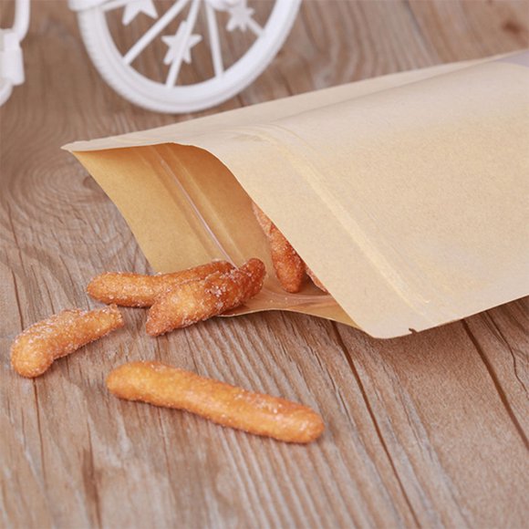 HEANUJJ 100pcs Food Packaging Bags Kraft Paper Resealable Self Sealing Food Bag