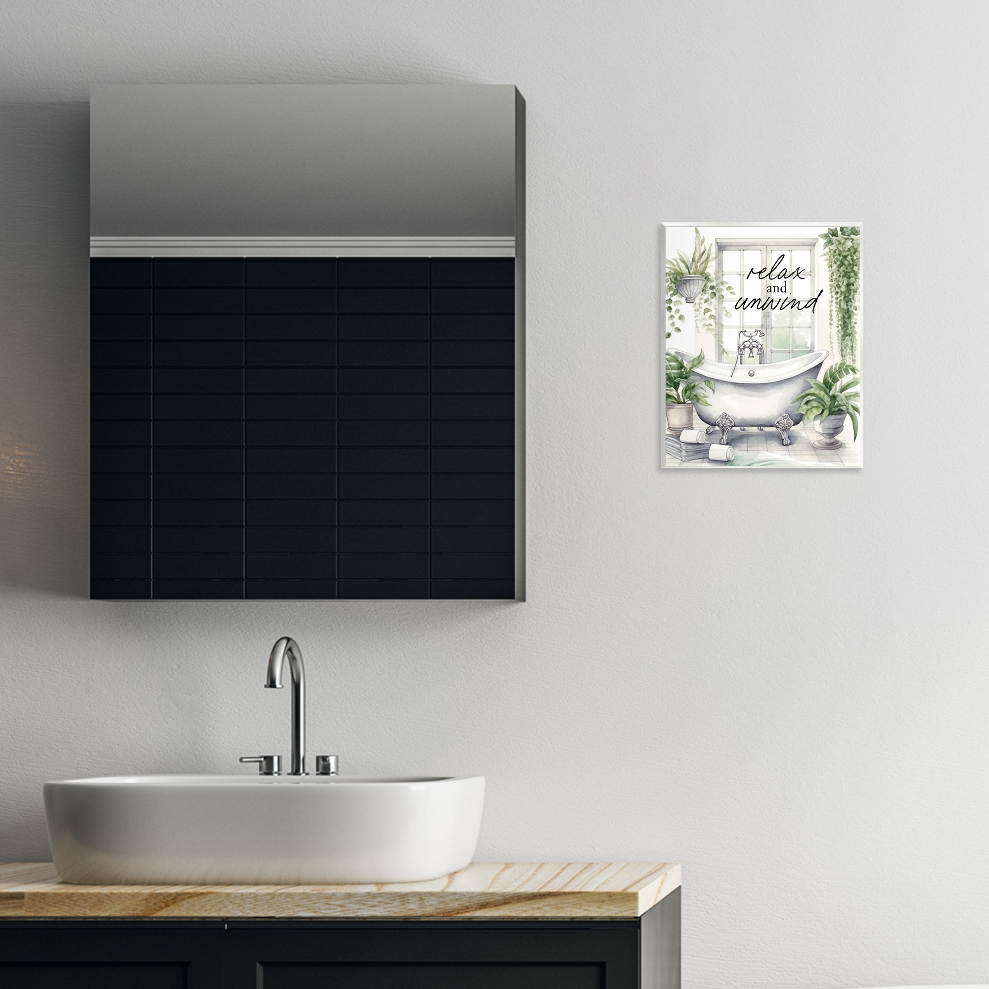 Relax Unwind Bath & Foliage Wall Plaque Art, design by Lettered and Lined