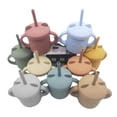 thumbnail image 4 of Vaso para sorber con forma de oso de silicona, vaso de entrenamiento para beber con asa y tapa con boquilla para bebés a partir de 6 meses, 1 pieza, color gris, 4 of 5
