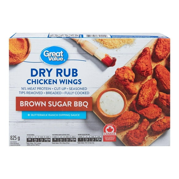 Great Value Frozen Dry Rub Brown Sugar BBQ Chicken Wings, 825g