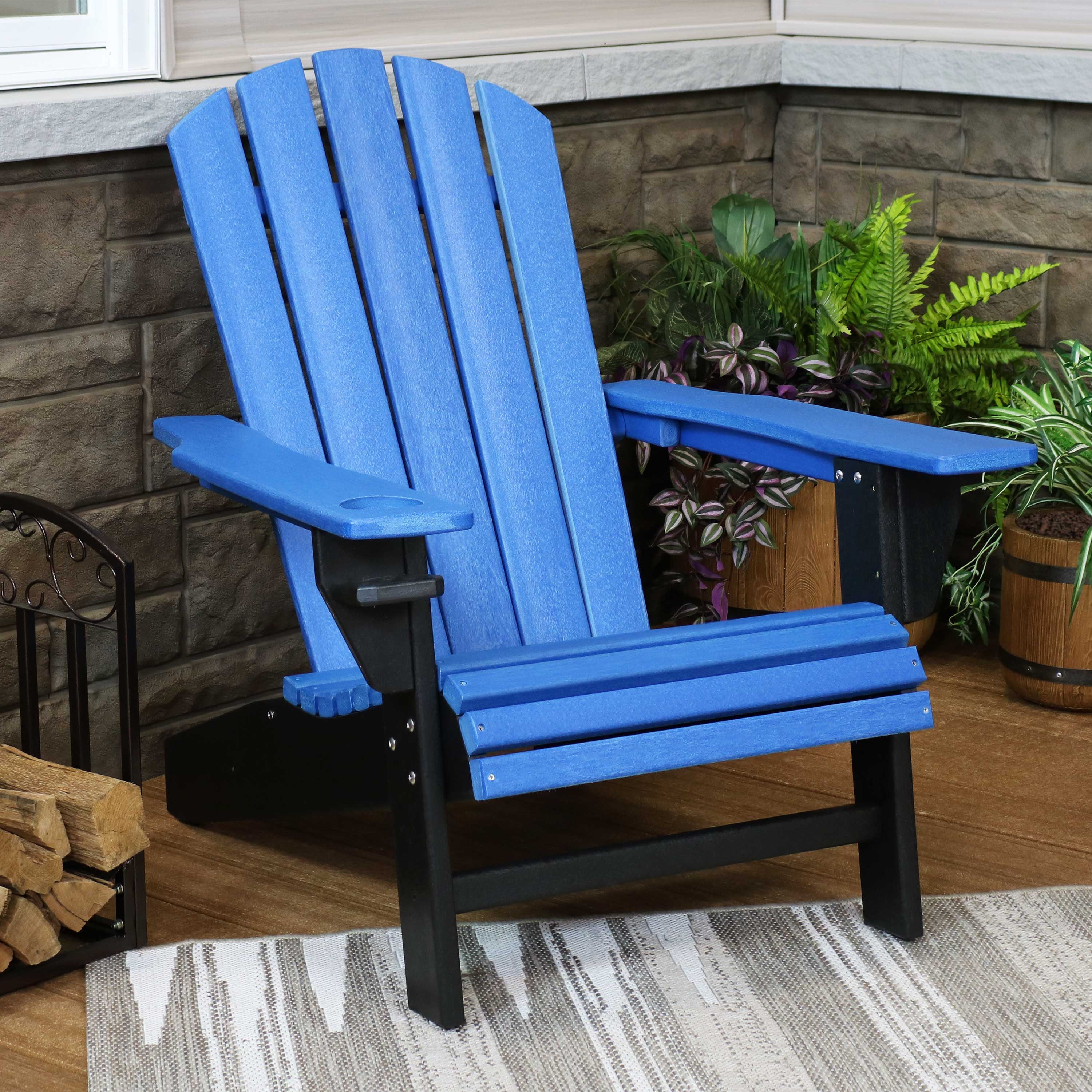Sunnydaze All-Weather 2-Color Outdoor Adirondack Chair with Drink Holder - Heavy Duty HDPE 