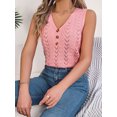 thumbnail image 7 of Summer Fashion Women's Button V Neck Hollow Sleeveless Top Vacation Sweater, 7 of 7