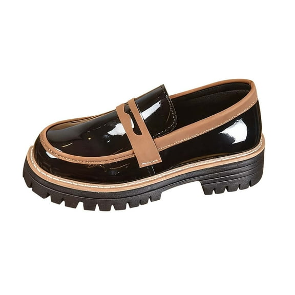 L-950 Black Ladies Four Season Comfortable Loafers Round Toe Thick Low Heel Casual Womens Fashion Street Style Footwear