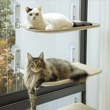 FAKYFJ 2 Pack Cat Window Perch– Foldable Cat Desk Bed with Suction Cups and Screws, Cat Window Seat for Indoor Cats, Wall-Mounted Cat Perch Window Hammock with Reversible Cover and Solid Met