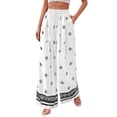 thumbnail image 2 of Women'S Wide Leg Palazzo Pants Boho Floral Trousers Flowy Beach Vacation Clothes Resort Wear White L, 2 of 9
