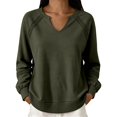 thumbnail image 2 of Lumistal Womens Sweatshirt Long Sleeve V Neck Lace Loose Fit Fall Pullover Tops Sweatshirts for Women Trendy Lightweight Tunic Top Spring Fall Outfits Army Green XL, 2 of 6