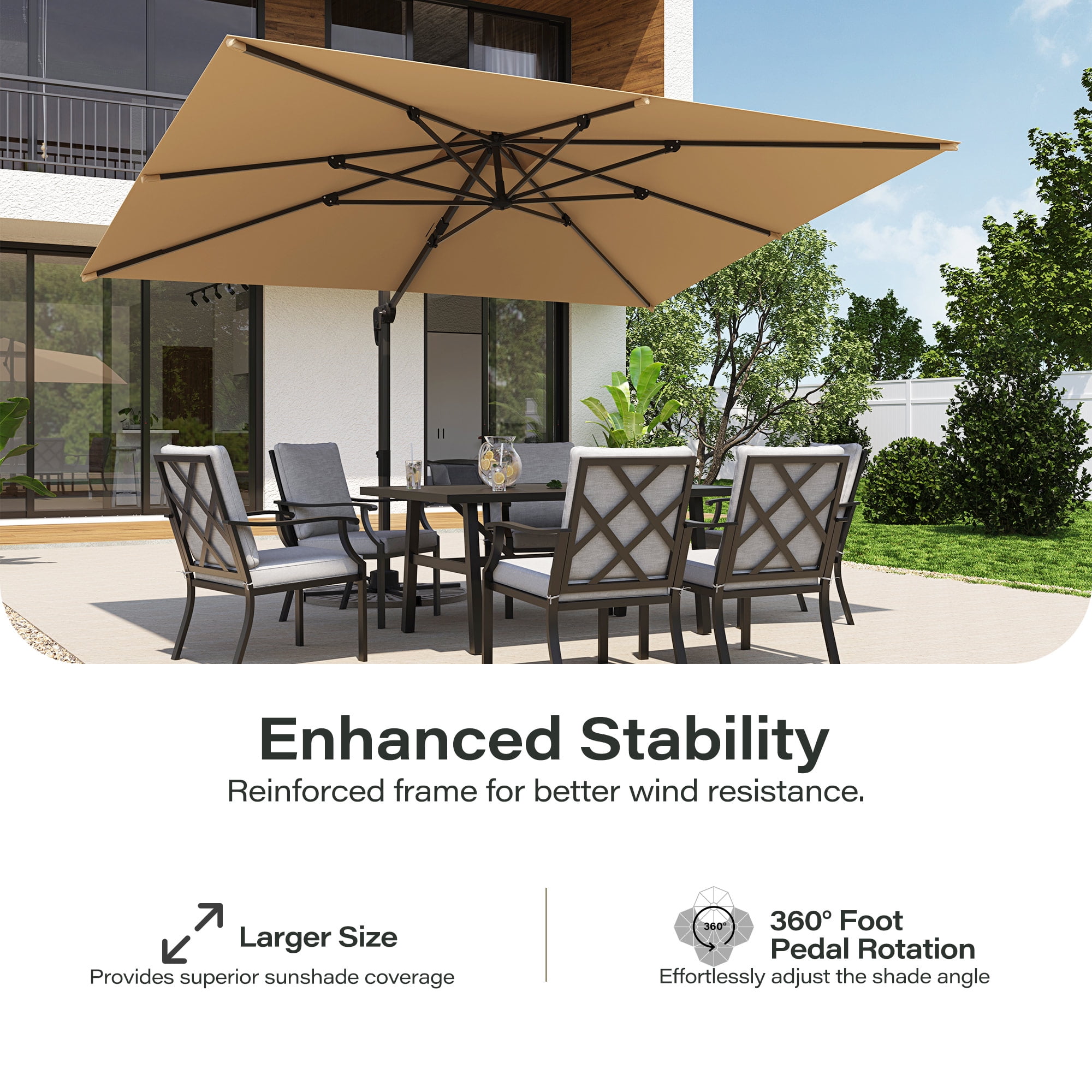LAUSAINT HOME 9 X 12FT Patio Umbrella Outdoor Cantilever Rectangle 360°Rotation Aluminum Offset Umbrella for Garden Deck Pool Patio, Beige