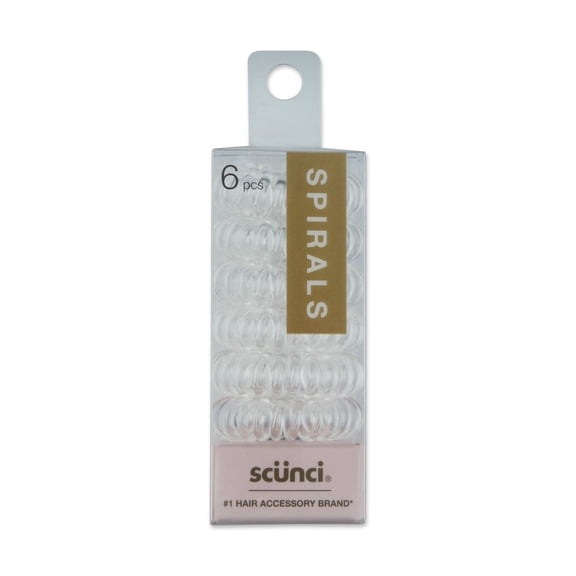 Scunci Spiral Coiled Ponytail Hair Ties, Clear, 6-Count