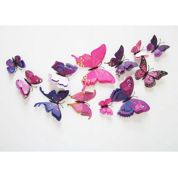3D Butterfly Wall Decor, 12 Pcs Double Layer Butterfly Decorations for Party Decorations Locker Decor Refrigerator Decal, Reusable (Colorful)