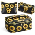 thumbnail image 1 of 3 bolsas de maquillaje para mujer, bolsa de cosméticos de viaje portátil, organizador impermeable para bolso con cremallera dorada, lindas bolsas de aseo (girasol negro), 1 of 7