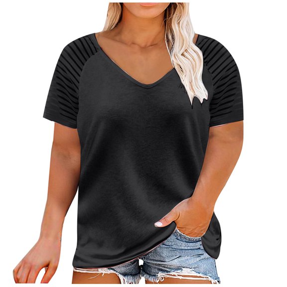 Lolmot Summer Tops for Women 2023 Trendy Summer Plus Size Casual V Neck T Shirts for Women Mesh Short Sleeve Dressy Tops Shirts