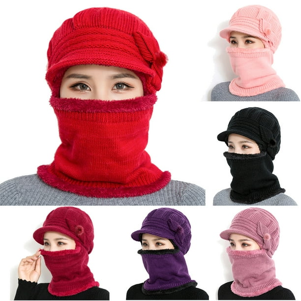 Flmtop mode couleur unie cache-cou hiver femmes bonnets chapeau masque ski  casquette cagoule 