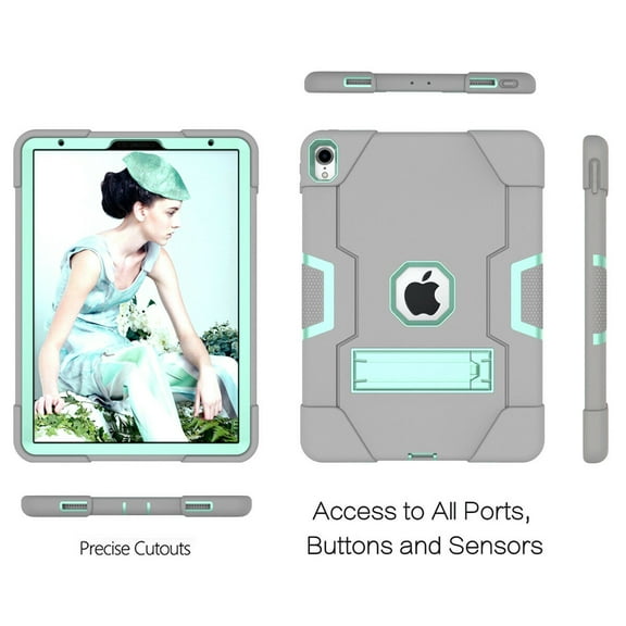 Goldcherry for iPad Pro 11 in Case.Hybrid Shockproof Rugged Anti-Impact Drop Protection Cover Built with Kickstand Compatible with Apple ipad Pro 11" 2018 Tablet(Gray/Mint Green)