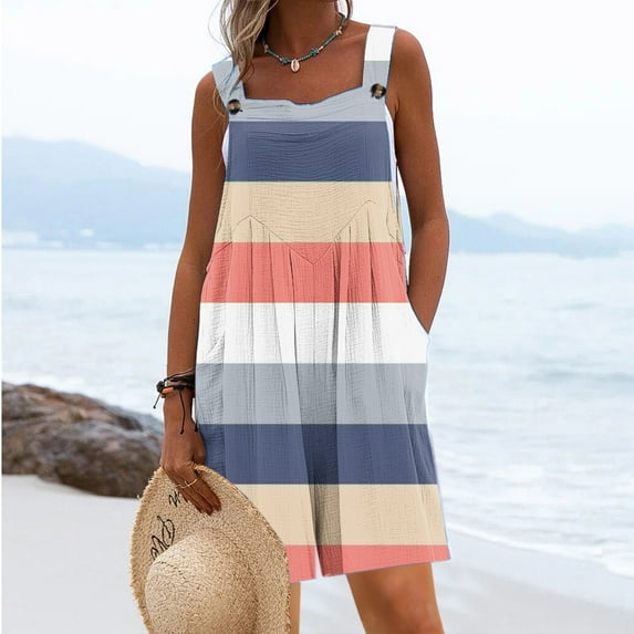 Aueoeo Travel Outfits for Women, Women's Casual Cold Shoulder Sleeveless Rompers Button Spaghetti Strap Jumpsuits Wide Leg Pants Overalls With Pockets