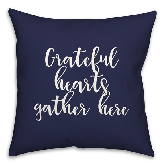 Creative Products Grateful Hearts Gather Here in Navy 18 x 18 Spun Poly Pillow