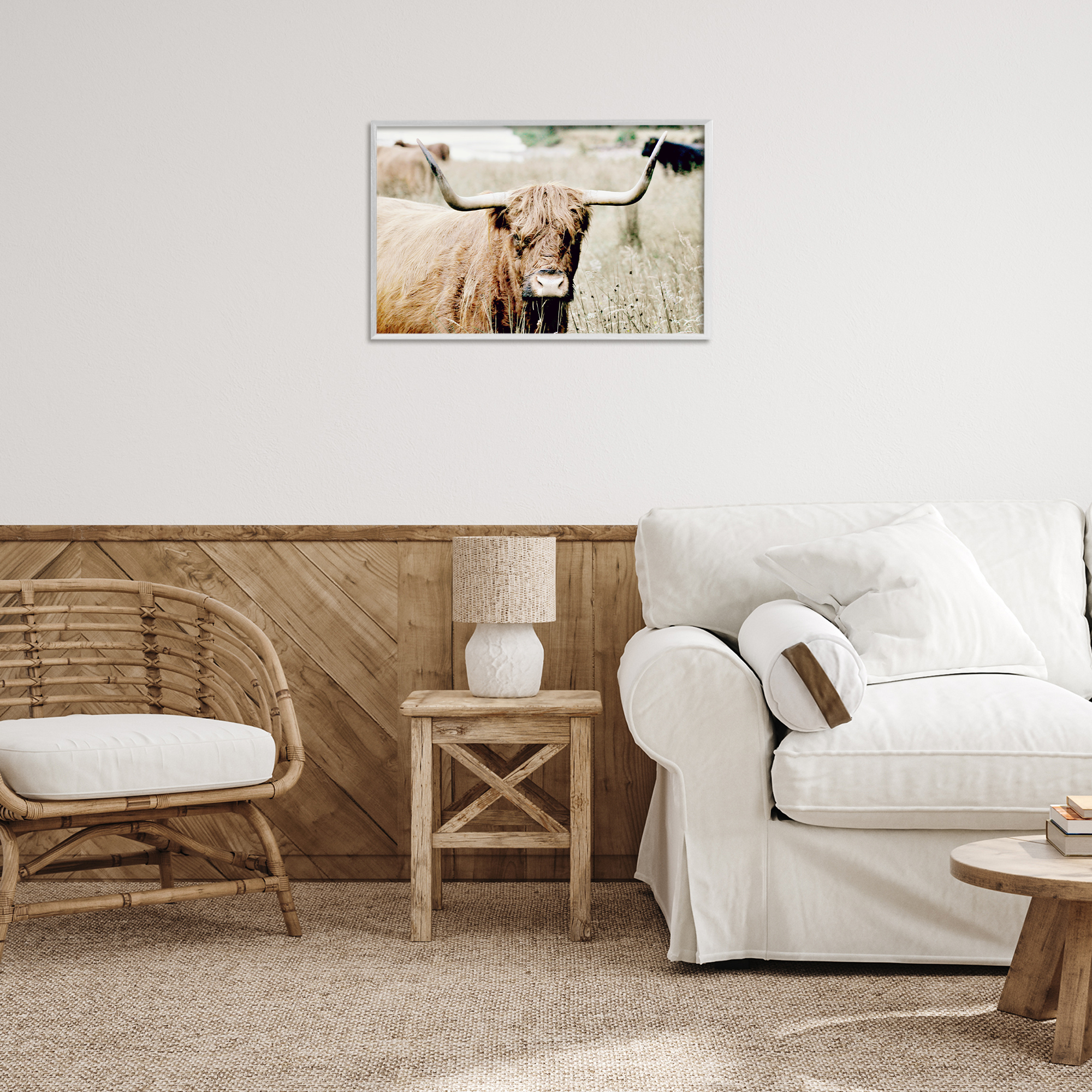 Stupell Industries Highland Cattle in Field Animals & Insects Photography White Framed Art Print Wall Art, 24 x 16