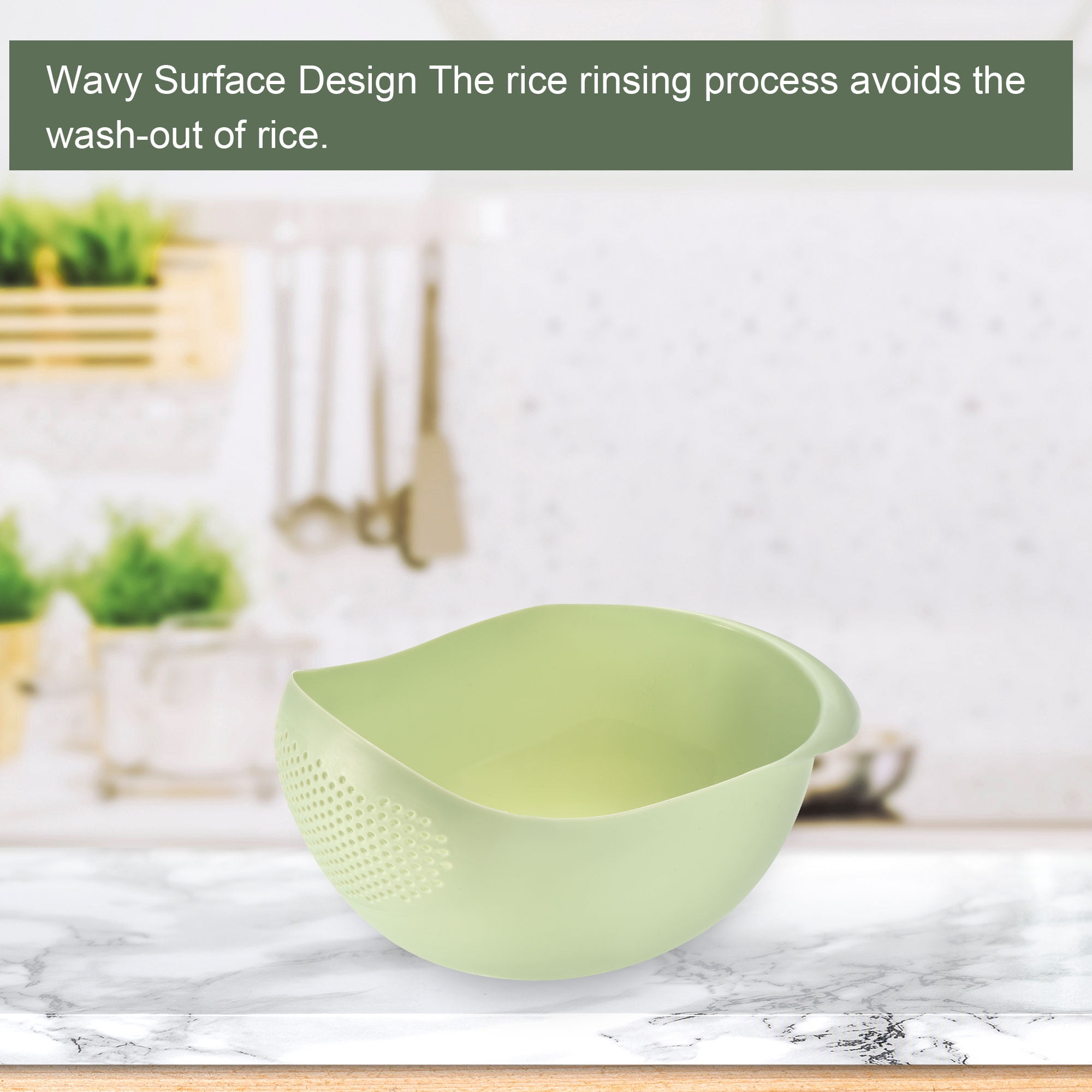 Unique Bargains Strainer Colander Fruit Washing Bowl Drain Basket with Handle Green 22 x 16.5 x 12 cm