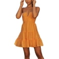 thumbnail image 1 of xiaxaixu Mini Robes pour les Femmes Été Casual Sans Manches Licol Cou Floconneux Étagé Robe de Vacances Mignonne, 1 of 9