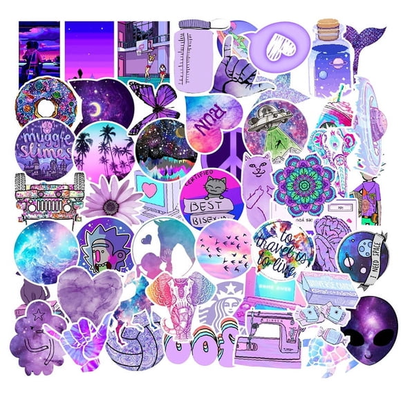 Jinsinto 50PCS Cute Purple Stickers for Water Bottles, Kawaii Aesthetic Stickers for Laptop Phone Hydroflask Skateboard, Waterproof Vinyl Sticker Pack Gift for Kids Teens Girls