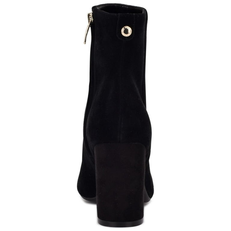 NINE WEST Womens Black Cushioned Dery 9x9 Almond Toe Block Heel Zip-Up  Leather Dress Booties 9 M