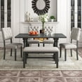 thumbnail image 2 of Bellemave 6-Piece Dining Table Chair Set, Kitchen Dining Table Set with Wooden Rectangle Table & 4 Upholstered Chairs & an Upholstered Bench, Gray, 2 of 14