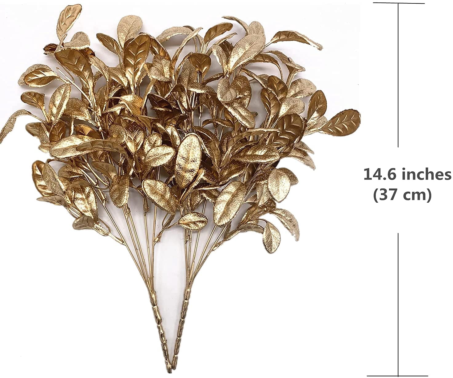 Artificial Plants for Christmas, Plastic Grass Faux Shrubs Fake Leaves Simulation Bushes Home Indoor Outdoor Garden Wedding Festival Decoration Hall Office Table Planter Filler – Gold 2 Pack