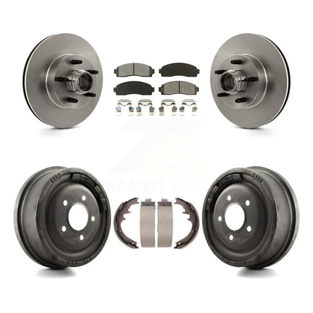 Transit Auto Ensemble de Moyeu de Disques de Frein avant Arrière, Plaquettes Semi-Métalliques et Trousse de Tambours pour Voiture 2006-2009 Ford Ranger RWD avec Diamètre de 10 Pouces K8S-103476