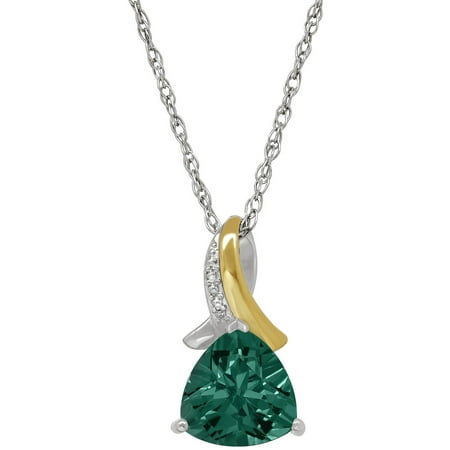 Duet Trillion-Cut Created Emerald Sterling Silver and 10kt Yellow Gold Pendant, 18