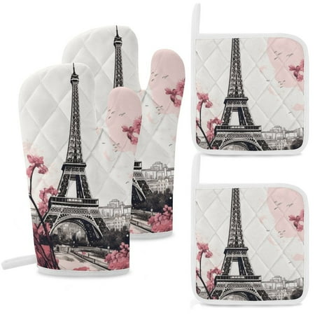 

Eiffel Tower Heat Resistant Microwave Oven Gloves Set for BBQ Baking Grilling Baking Gifts Cooks for Women Housewarming Gifts for New Home