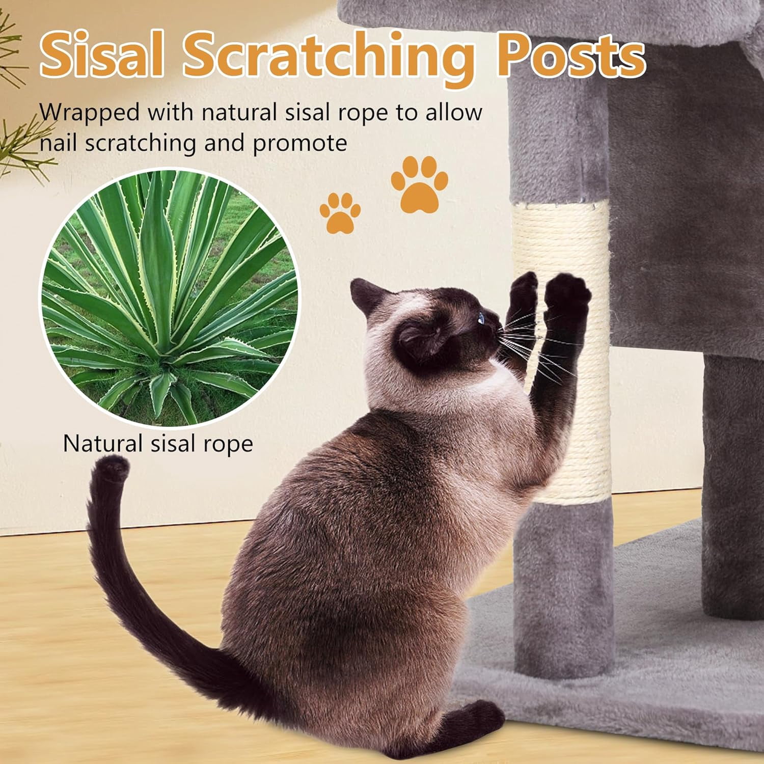 FDW Cat Tree for Indoor Cats 36" Cat Tower Multi-Level Indoor Cat Play Condo House with Scratching Posts, Spacious Perch,Ashy