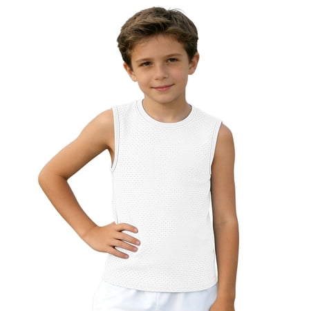 Yuncity Kids Tops Sleeveless Vest Crew Neck Solid Color Lightweight Summer Cool Athletic Sport Outdoor Daily Wear Kids Tees Size 7-8 Years White