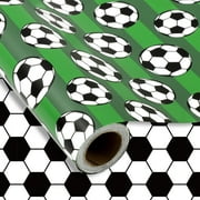 FYSUIMU Soccer Ball PresNok Wrapping Paper - Mini Roll - 17 In x 32.8 Ft Sports Green Black White Soccer Gift Wrap Paper Double-Sided DIY Art Craft Paper for Birthday Holiday Party