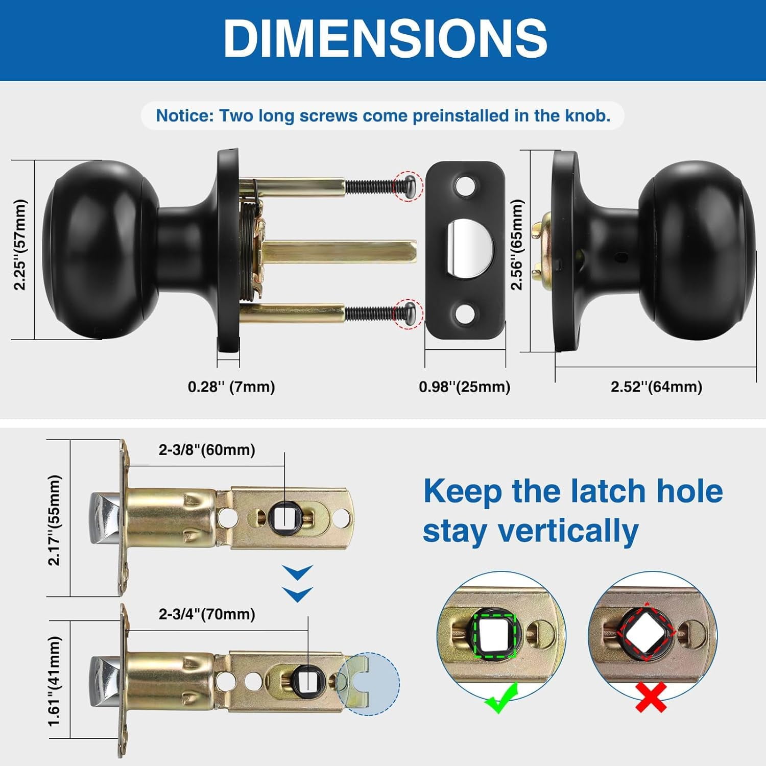 Black Door Knob, 5 Pack Round Keyless Doorknobs Interior/Exterior Lockset, Passage Locking Door Knobs for Bedroom/Bathroom, Black Modern Design Door Hardware