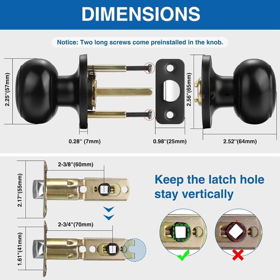 Black Door Knob, 10 Pack Round Keyless Doorknobs Interior/Exterior Lockset, Passage Locking Door Knobs for Bedroom/Bathroom, Black Modern Design Door Hardware