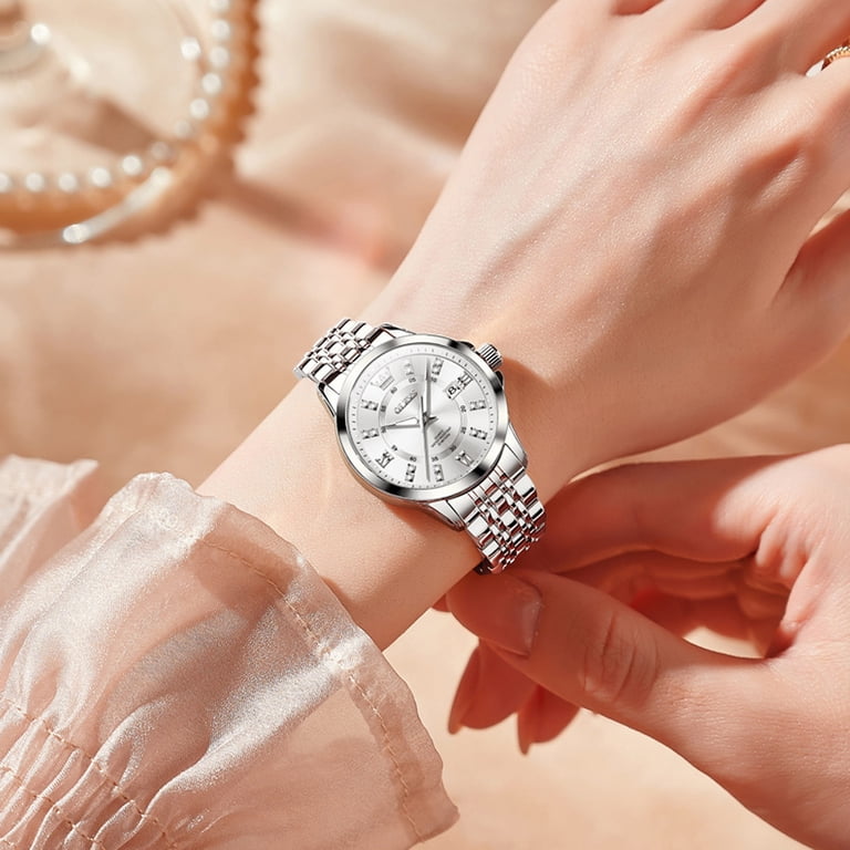 Womens Silver Black Diamond Stainless Steel Luxury Ladies Waterproof Writs Watch Amazon.com: OLEVS Womens Watch Fashion Dress Diamond Female  main image 2