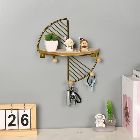 EGNMCR Iron Fan Shaped Storage Shelves Home Living Room Bedroom Study Dining Room Wall Hanging Decorations Hooks Iron Shelf