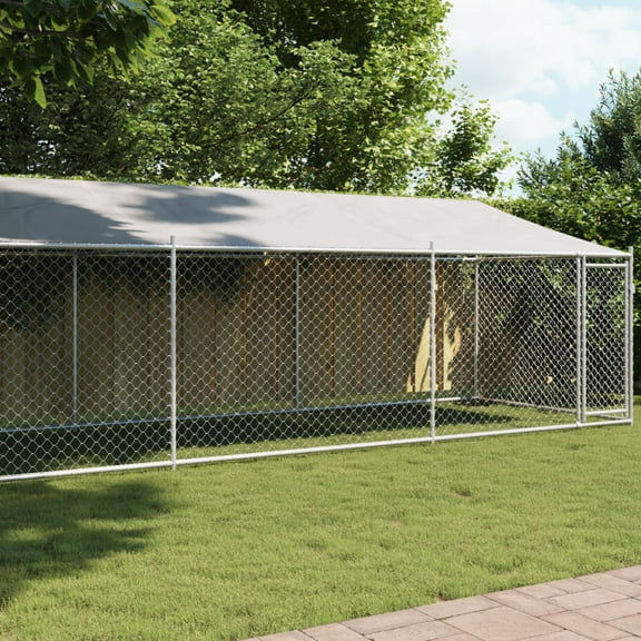vidaXL Dog Cage with Roof and Door Gray 26.2'x6.6'x6.6' Galvanized Steel