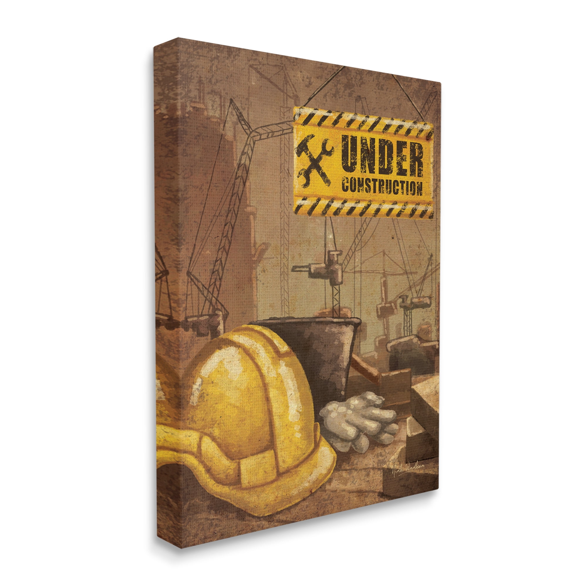 Stupell Industries Under Construction Hardhat Travel & Places Painting Gallery Wrapped Canvas Art Print Wall Art, 36 x 48