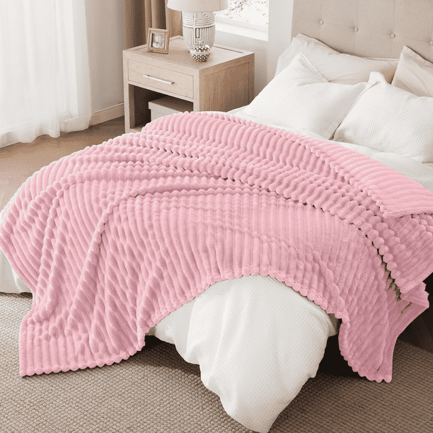 Cobija Tamaño Queen, Cobija de Tiras Extra Suave, Mantas Acogedoras y Esponjosas para Cama, Sofá, Ligera y Versátil para Oficina, Recámara, Picnic, Decoración Del Hogar, 90x108" Rosa