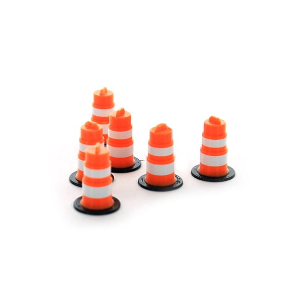 3D to Scale 1/50 6 Pack of 3D Printed Orange Plastic Traffic Barrels 50-105-OR