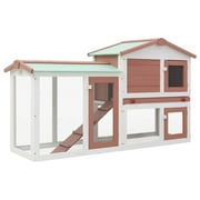 Anself Small Animal Hutch, Brown and White, 57.1"x17.7"x33.5", Wood, Outdoor, Large