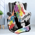 thumbnail image 4 of Retro Soft Flannel Fleece Blanket, Vintage London City View with Color Splashes Poster Style Grunge Urban Artwork Image, Cozy Plush for Indoor and Outdoor Use, 70" x 90", Multicolor, by Ambesonne, 4 of 5