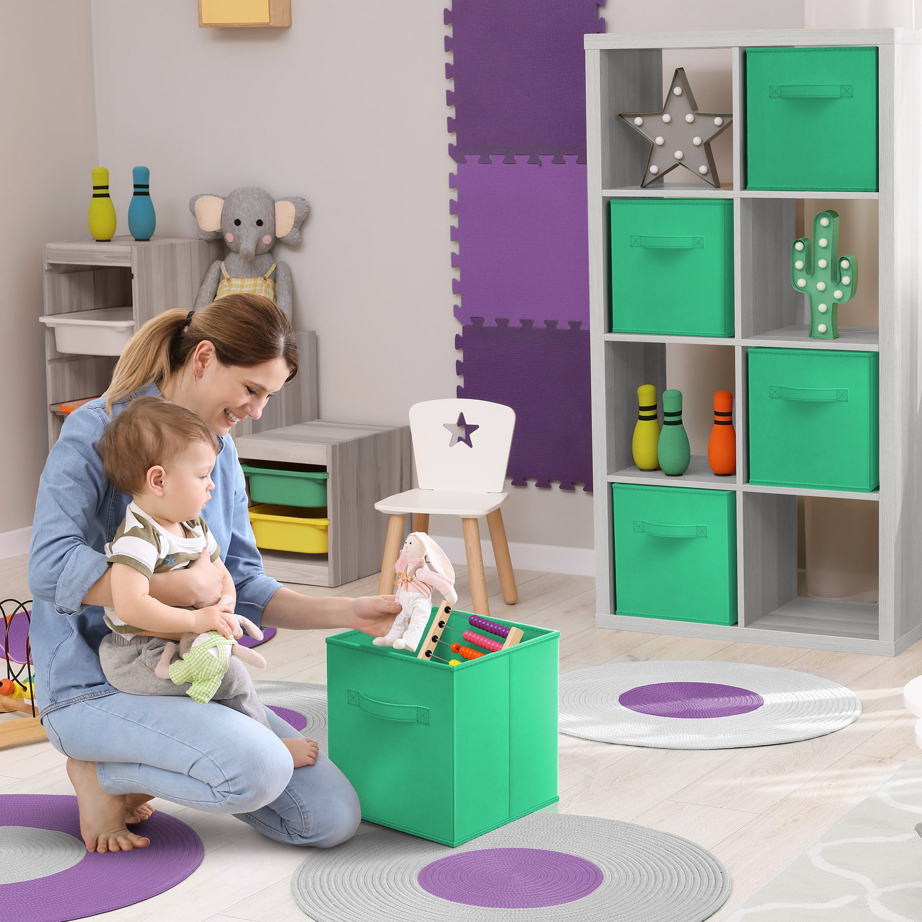 Sorbus 13" Foldable Fabric Storage Cube Bin, Teal