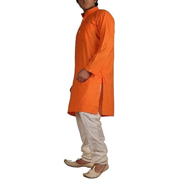 Royal Men's Cotton Blend Straigh Kurta Orange