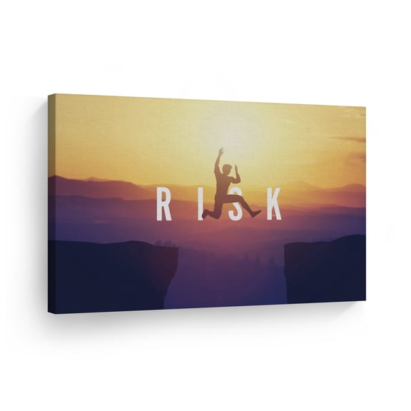 Smile Art Design Risk Lettering Jumping in Sunset Motivational Canvas Wall Art Inspirational Wall Art Entrepreneur Quote Print Modern Office Living Room Decor Artwork Gift 30x40